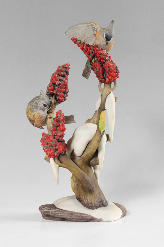 Appraisal: BOEHM PORCELAIN FIGURAL GROUP Tufted Titmice '' tall Limited edition