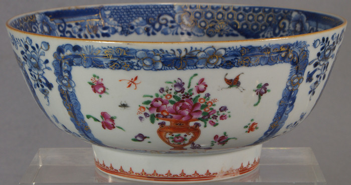 Appraisal: Small Chinese Export punch bowl d w floral reserves stylized