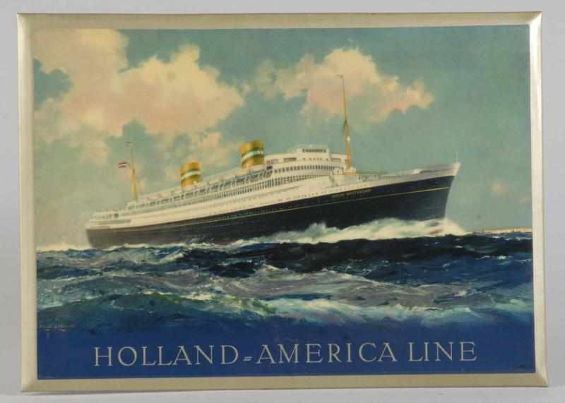 Appraisal: Celluloid Over Tin Holland-America Line Sign Description Easel back Condition