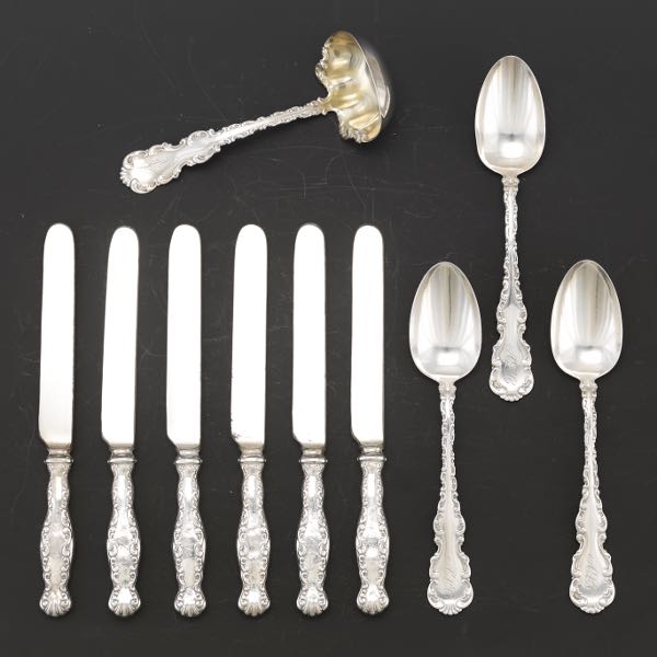 Appraisal: Whiting Flatware Pieces Louis XV Pattern Including hollow handled knives