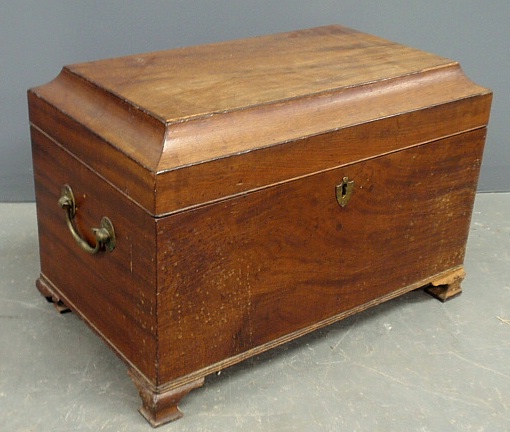 Appraisal: - English mahogany sarcophagus form storage box c with brass