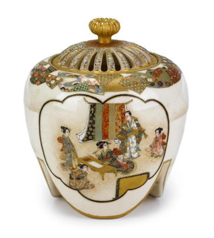 Appraisal: Japanese earthenware satsuma censer attributed to Yabu Meizanunsigned