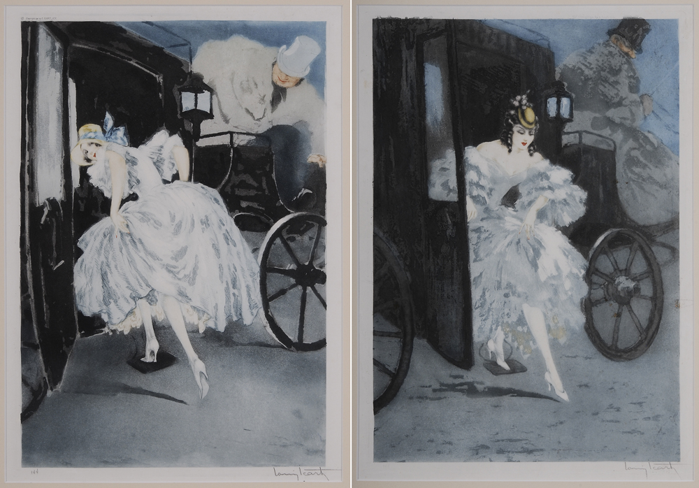 Appraisal: Louis Icart French - Two color etchings Arrival edition and