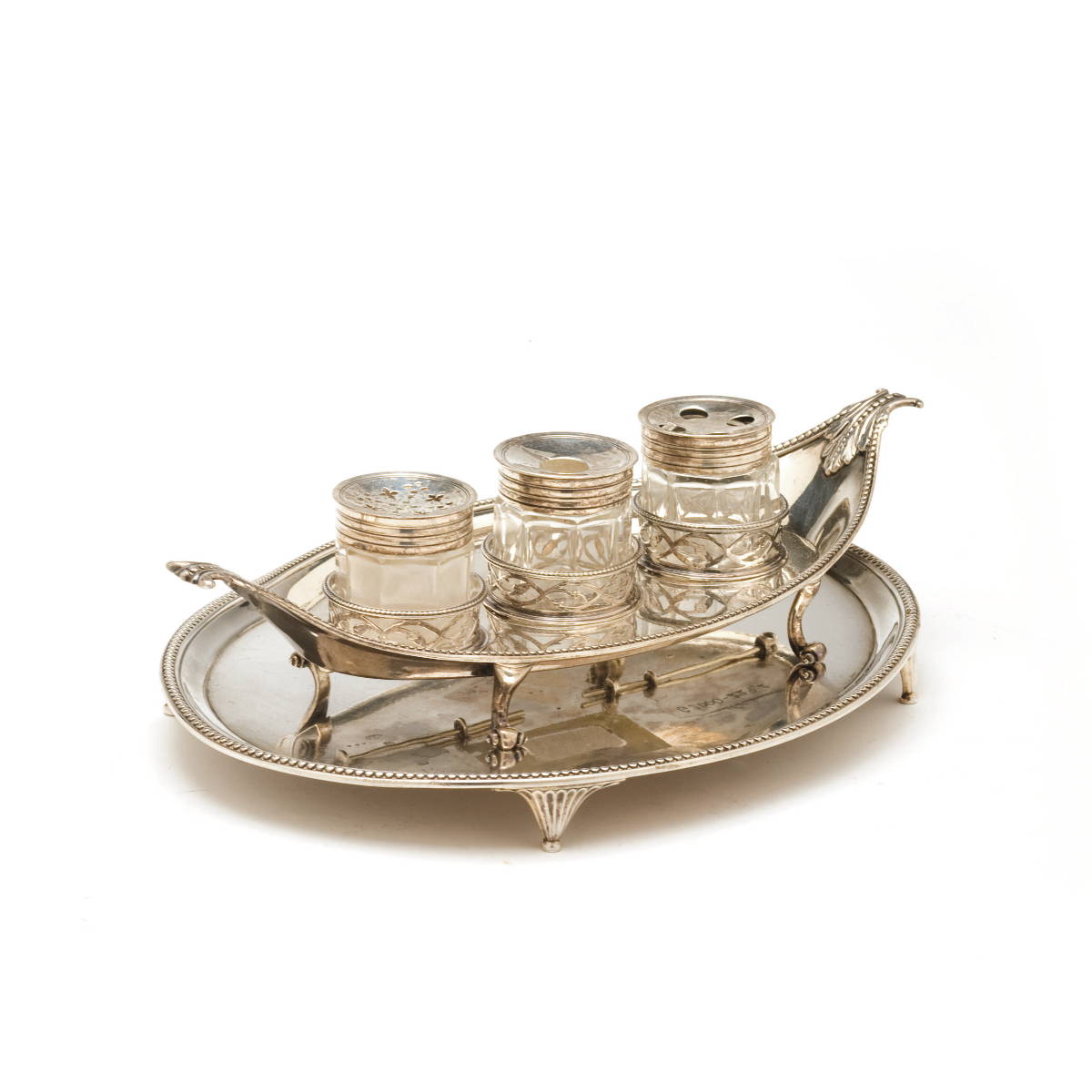 Appraisal: GEORGE III SILVER INKSTAND BURRAGE DAVENPORT AND AN OVAL STAND