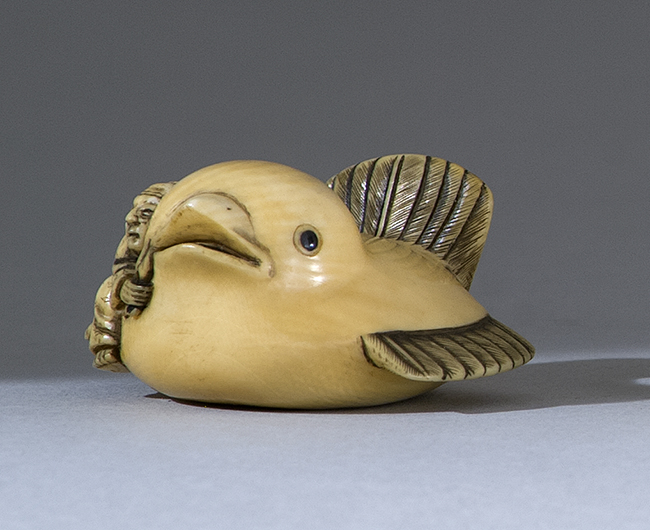 Appraisal: IVORY NETSUKE th CenturyBy Masatomo Depicting the Tongue-cut Sparrow with