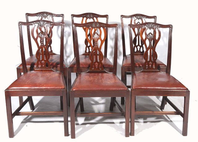 Appraisal: A SET OF SIX CHIPPENDALE STYLE MAHOGANY DINING CHAIRS each