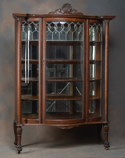 Appraisal: Fine antique oak beveled glass China Cabinet circa - measures