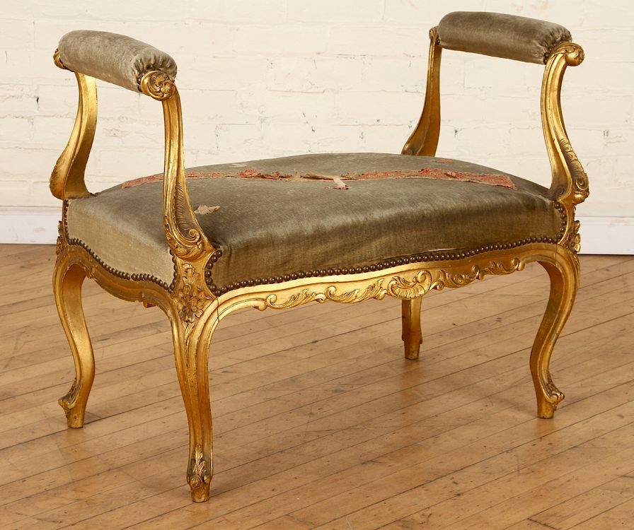 Appraisal: FRENCH LOUIS XV STYLE GILT WOOD UPHOLSTERED BENCH A French