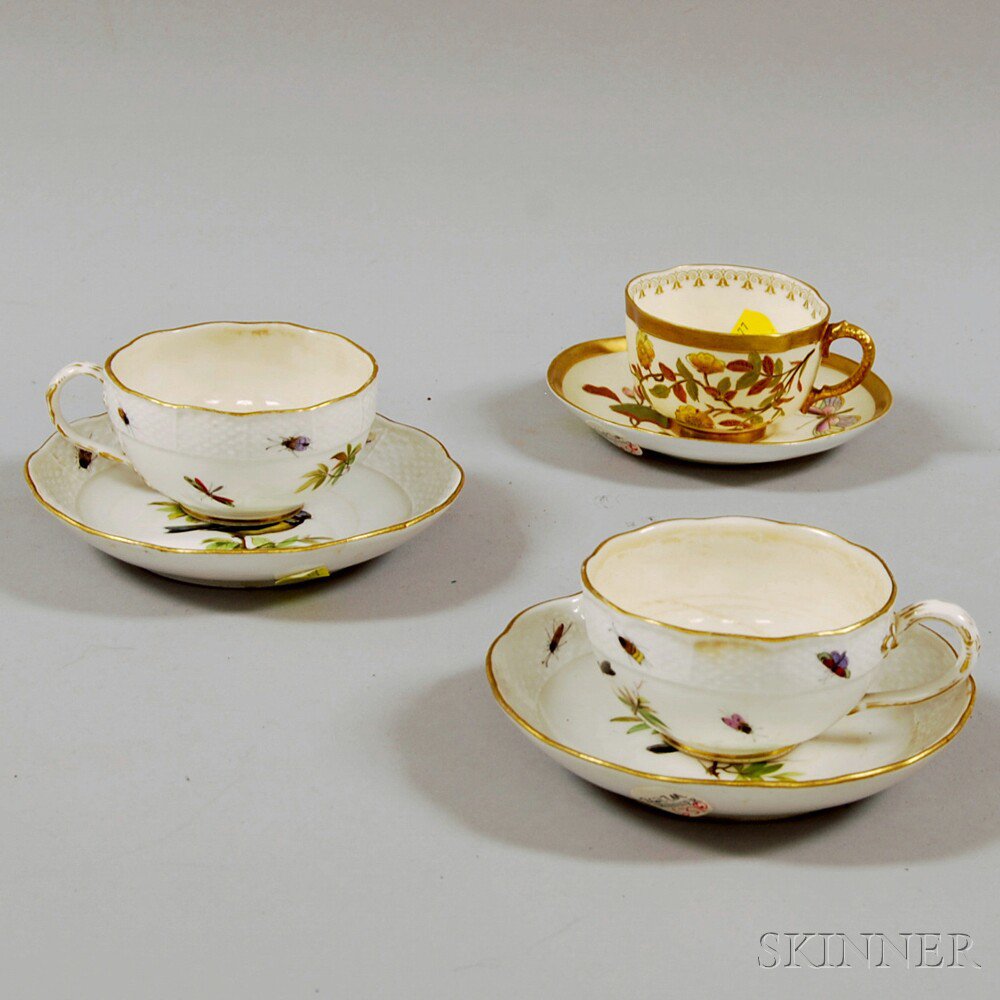 Appraisal: Three Cups and Saucers Europe th and th century a