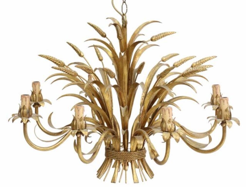 Appraisal: French gilt metal eight-light chandelier th c in the manner