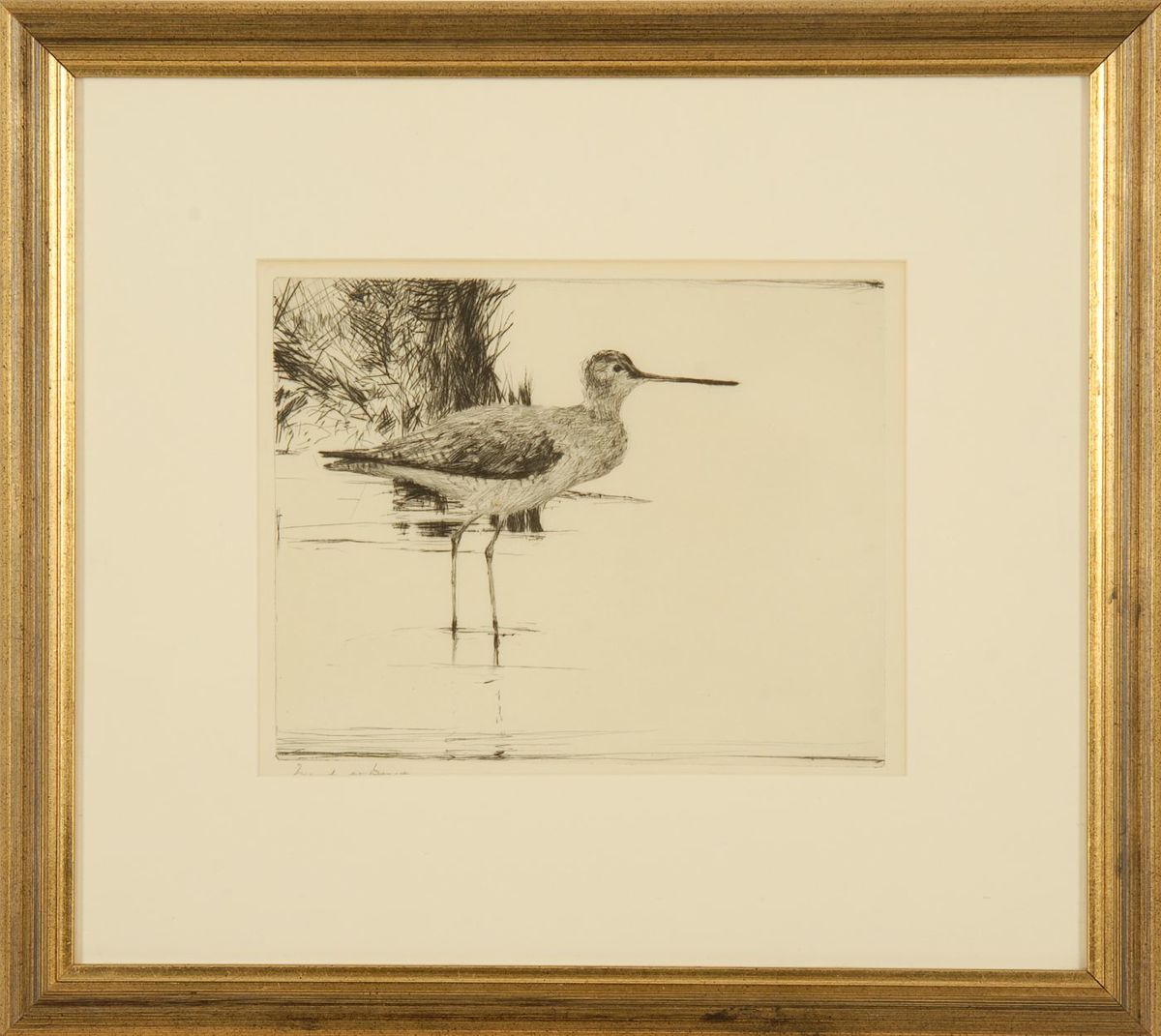 Appraisal: FRAMED FRANK BENSON DRYPOINT ETCHING Circa A lone yellowlegs Signed