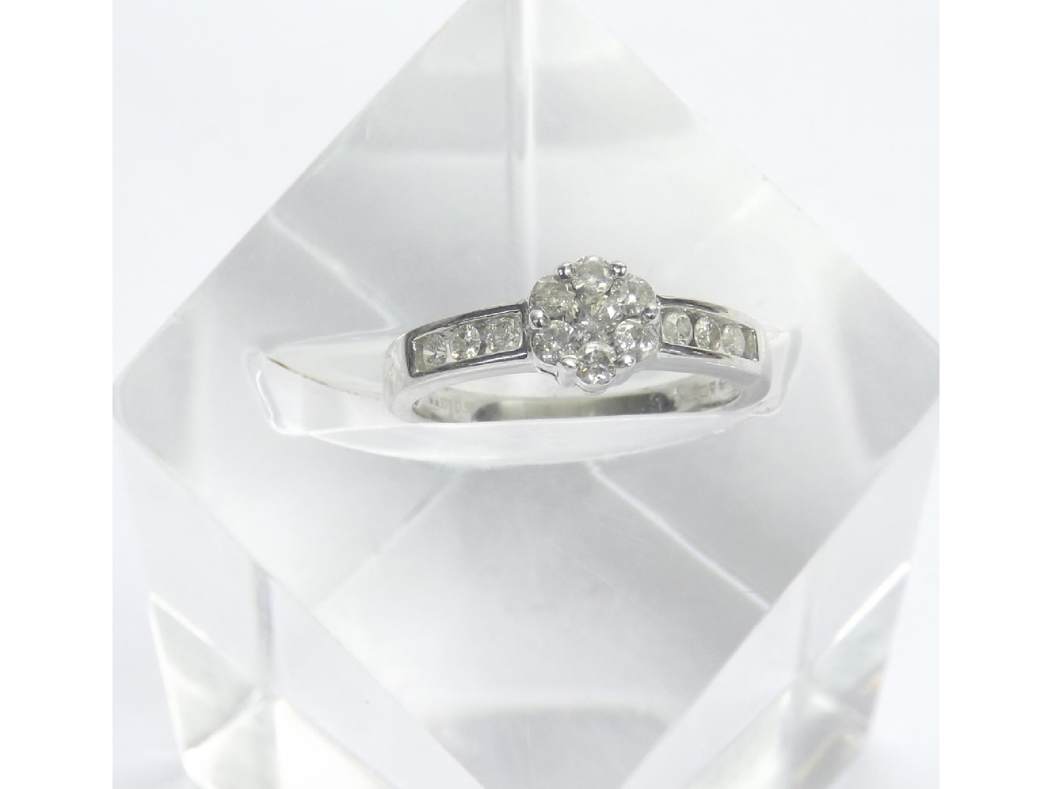 Appraisal: ct white gold diamond cluster ring with set shoulders cluster