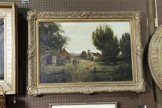 Appraisal: FRAMED OIL ON CANVAS FARM SCENE Bucolic depiction of the