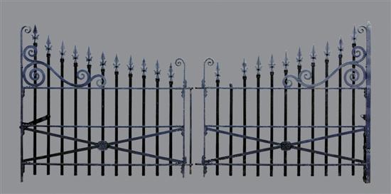 Appraisal: Pair wrought-iron garden gates scrolling top bracket with spearhead decoration