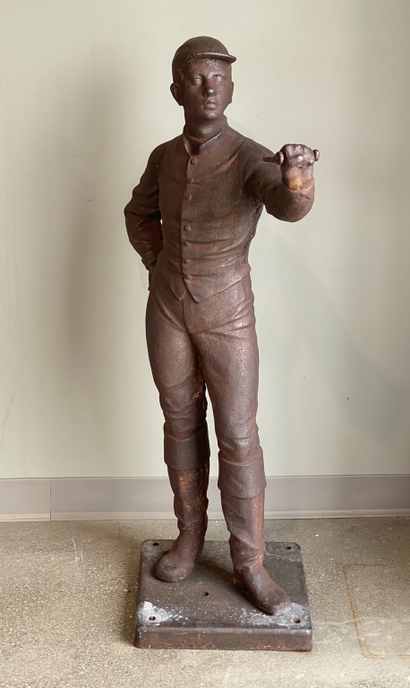 Appraisal: AMERICAN CAST IRON LAWN JOCKEY Early th century Standing figure