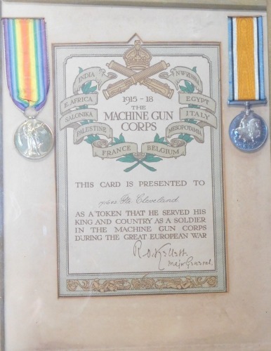 Appraisal: A Great War Certificate to Pte Cleveland Machine Gun Corps