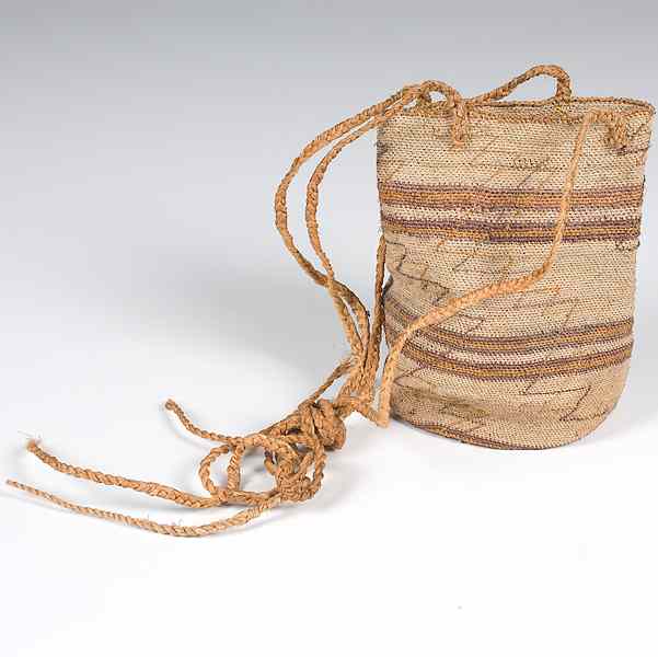 Appraisal: African Basketry Purse finely woven with zigzagging design and braided