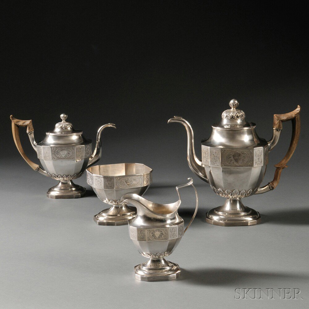 Appraisal: Four-piece Silver Tea Set Joseph Lownes Philadelphia c coffeepot teapot