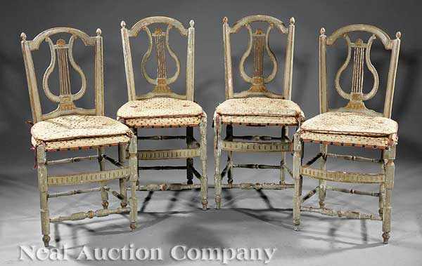 Appraisal: A Set of Four Antique Italian Painted Side Chairs arched