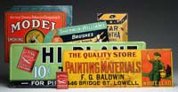 Appraisal: LOT OF SIX ADVERTISING ITEMS Includes tin signs for Model