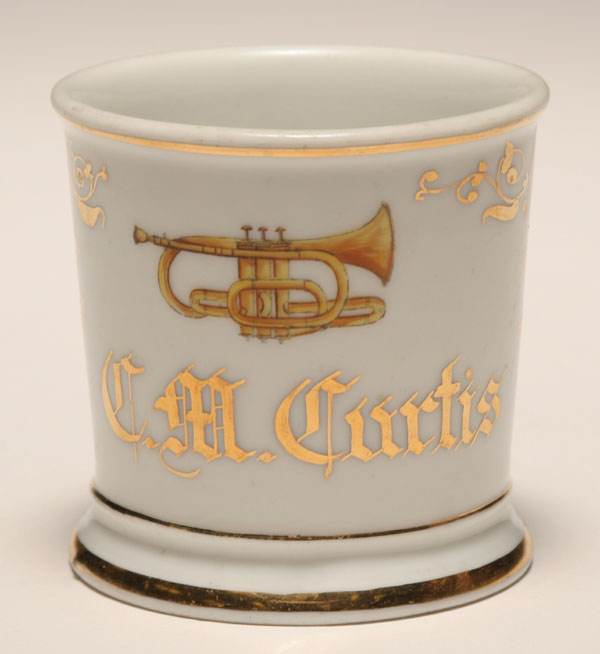 Appraisal: Occupational shaving mug Trumpet Coronet Musician Gilt trim Good condition