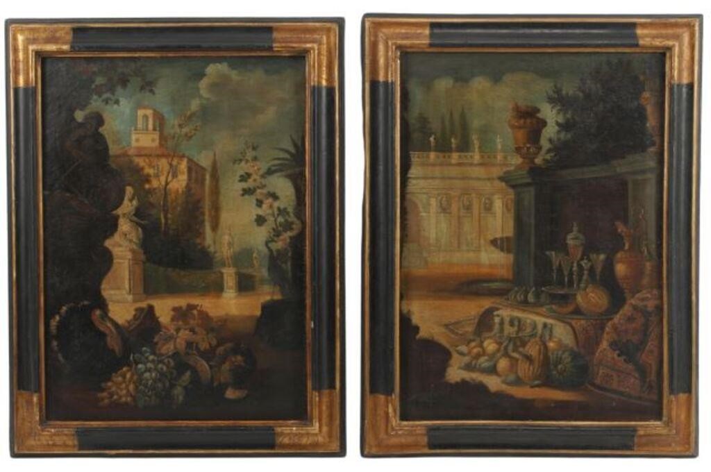 Appraisal: CONTINENTAL SCHOOL STILL LIFE PAINTINGS lot of Framed oil on