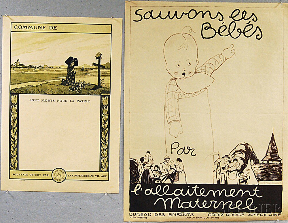 Appraisal: Two French WWI Lithograph Posters both mounted on linen Sauvons