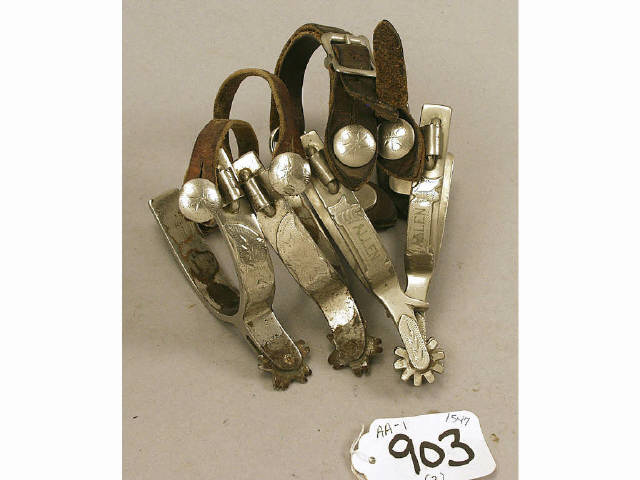 Appraisal: pair of single silver mounted Crocket spurs pair is mustache