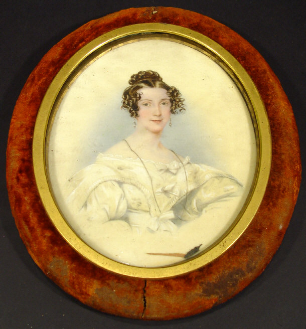 Appraisal: Oval porcelain plaque hand painted with a portrait of a