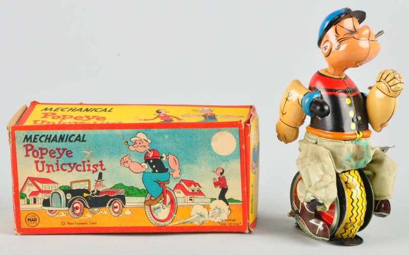 Appraisal: Tin Linemar Popeye Unicyclist Wind-Up Toy Description Japanese Working Original