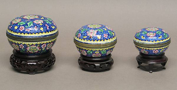 Appraisal: A group of three Canton enameled metal covered boxes Late