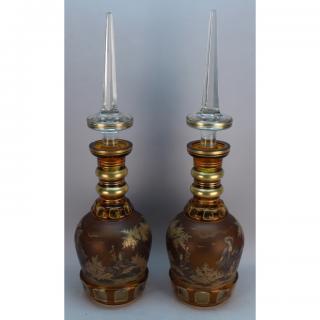 Appraisal: Antique Signed Bohemian Glass Decanters Antique Signed Bohemian Glass Decanters