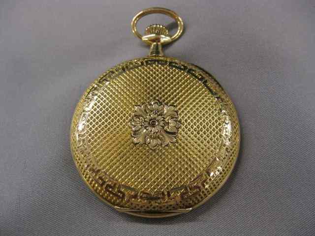 Appraisal: k Gold Elgin Pocketwatch hunting case jewels fancy engine turned