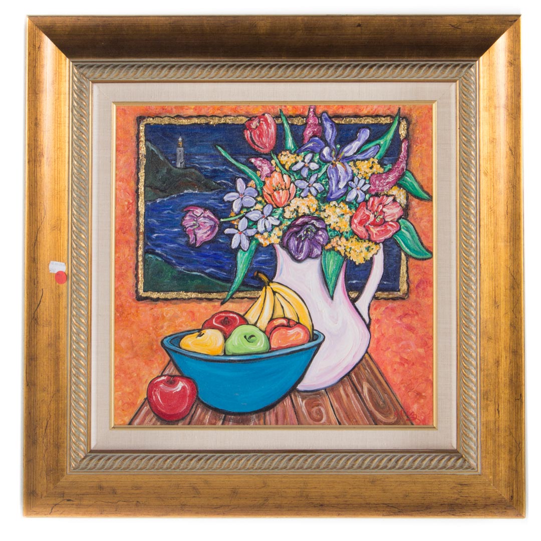 Appraisal: Eliz Still Life with Fruit acrylic on canvas signed lr