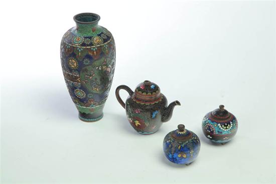 Appraisal: FOUR PIECES OF CLOISONNE Japan early th century All pieces