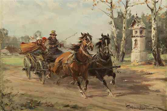 Appraisal: Wladyslaw T Chemielinski Polish b Racing Wagon oil on canvas