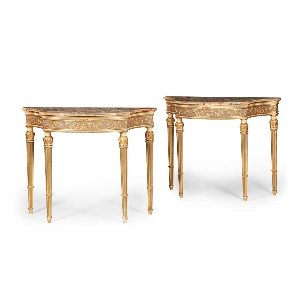 Appraisal: PAIR OF GEORGE III STYLE PAINTED AND GILT MARBLE TOPPED