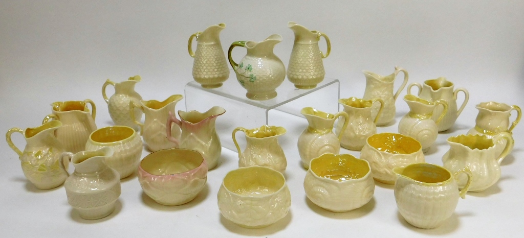 Appraisal: PC IRISH BELLEEK WHITE CREAMER SUGAR BOWL GROUP Ireland th