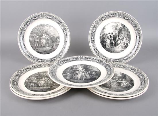 Appraisal: A Set of Seven French Transfer Decorated Plates Sarreguemines Diameter