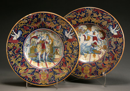 Appraisal: Pair of Italian Maiolica Mythological Chargers In the Deruta Style