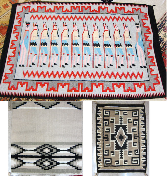 Appraisal: THREE NAVAJO WEAVINGS ' X ' sampler ' x '