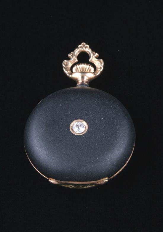 Appraisal: VICTORIAN K YELLOW GOLD ENAMEL AND DIAMOND PENDANT WATCH Round