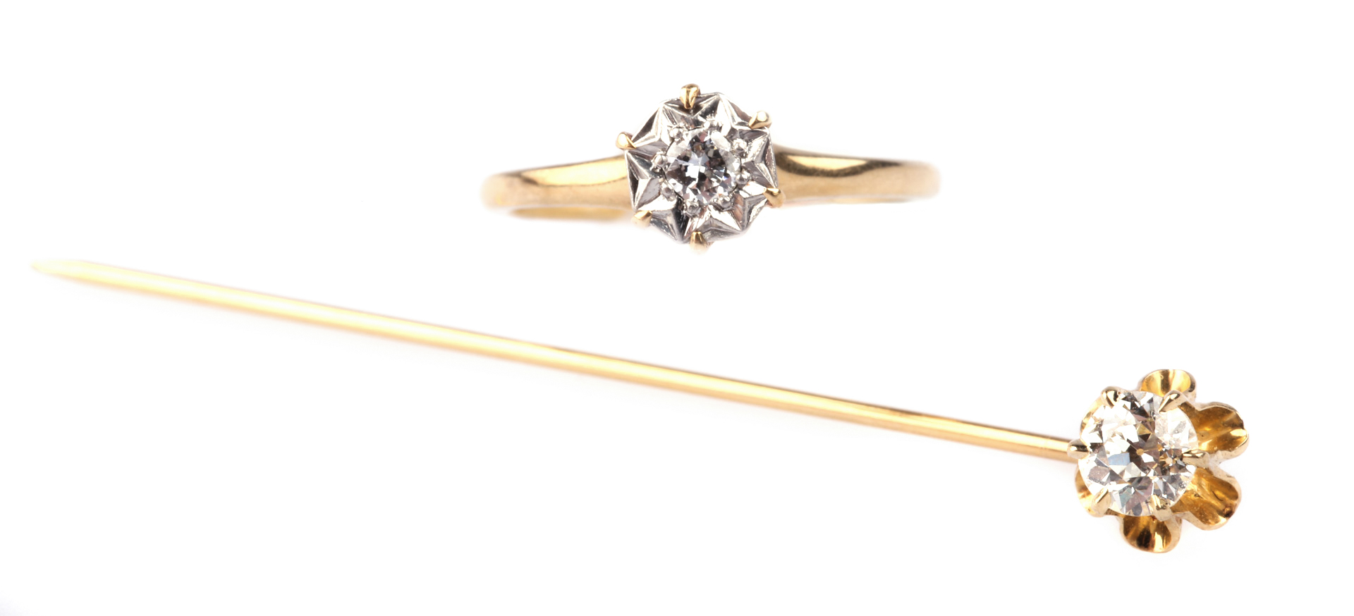 Appraisal: A Diamond Stick Pin and Ring K gold stick pin