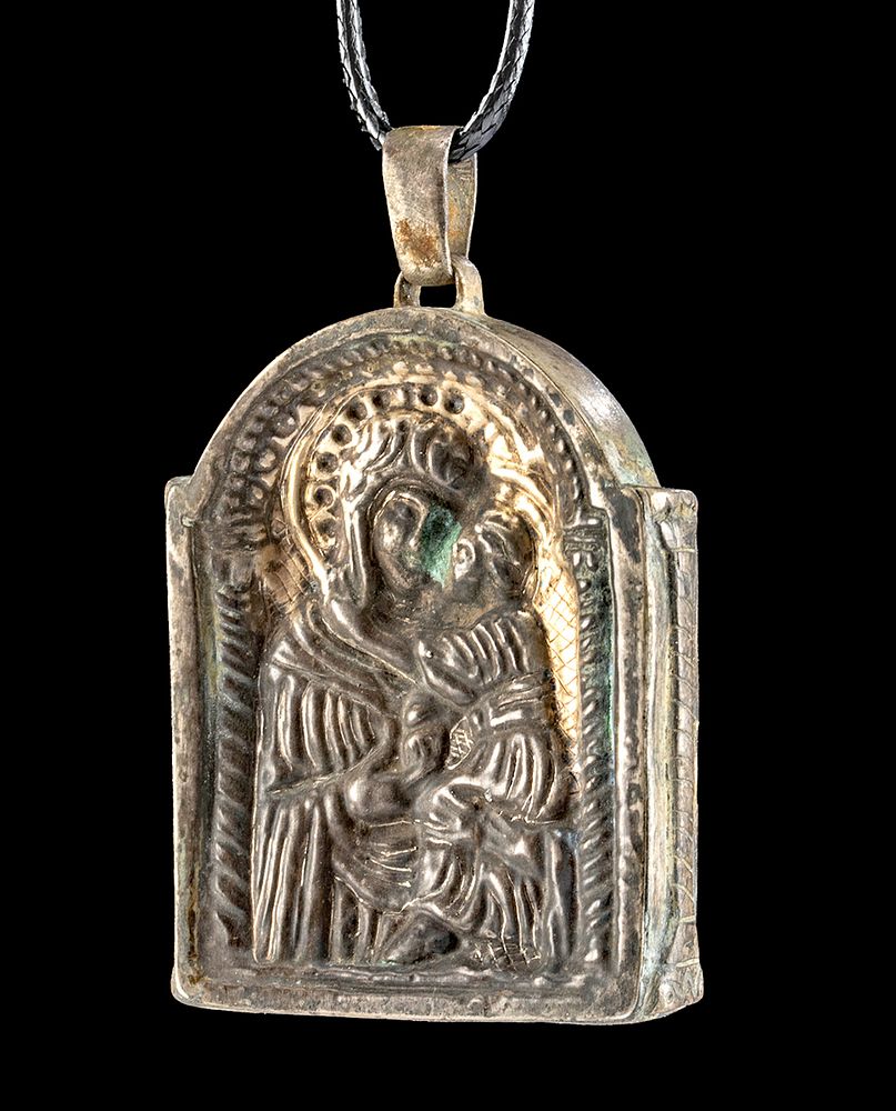 Appraisal: Byzantine Silver Pendant with Madonna Christ Byzantine Empire ca th