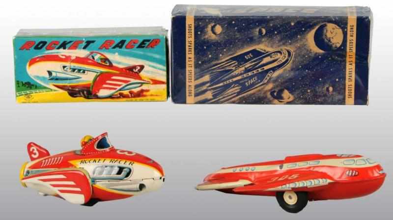 Appraisal: Lot of Tin Litho Spaceship Friction Toys Description Working Includes