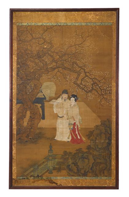 Appraisal: ANONYMOUS chinese th century SCHOLAR AND FEMALE ATTENDANT Tall rectangular