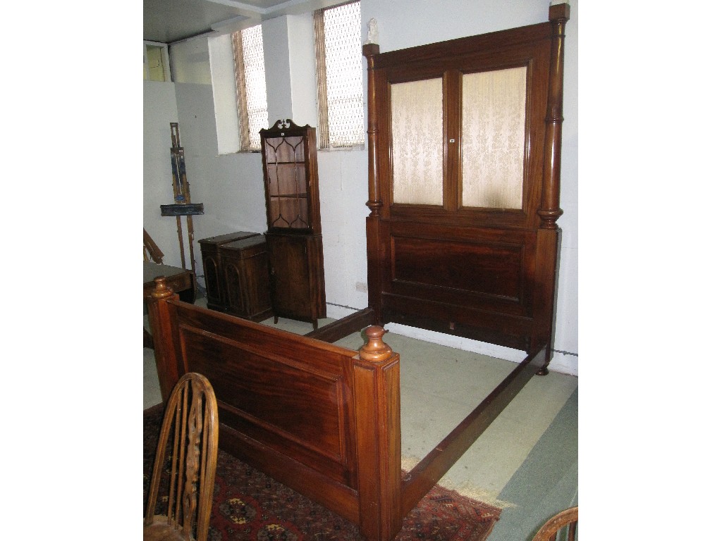 Appraisal: Large Victorian mahogany bedstead the headboard with silk panels and