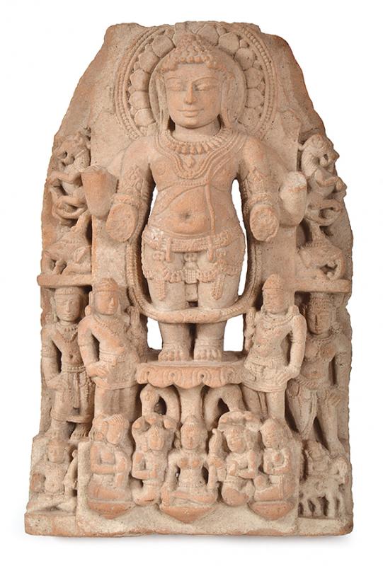 Appraisal: AN INDIAN PINK SANDSTONE BUDDHIST STELE C - TH CENTURY