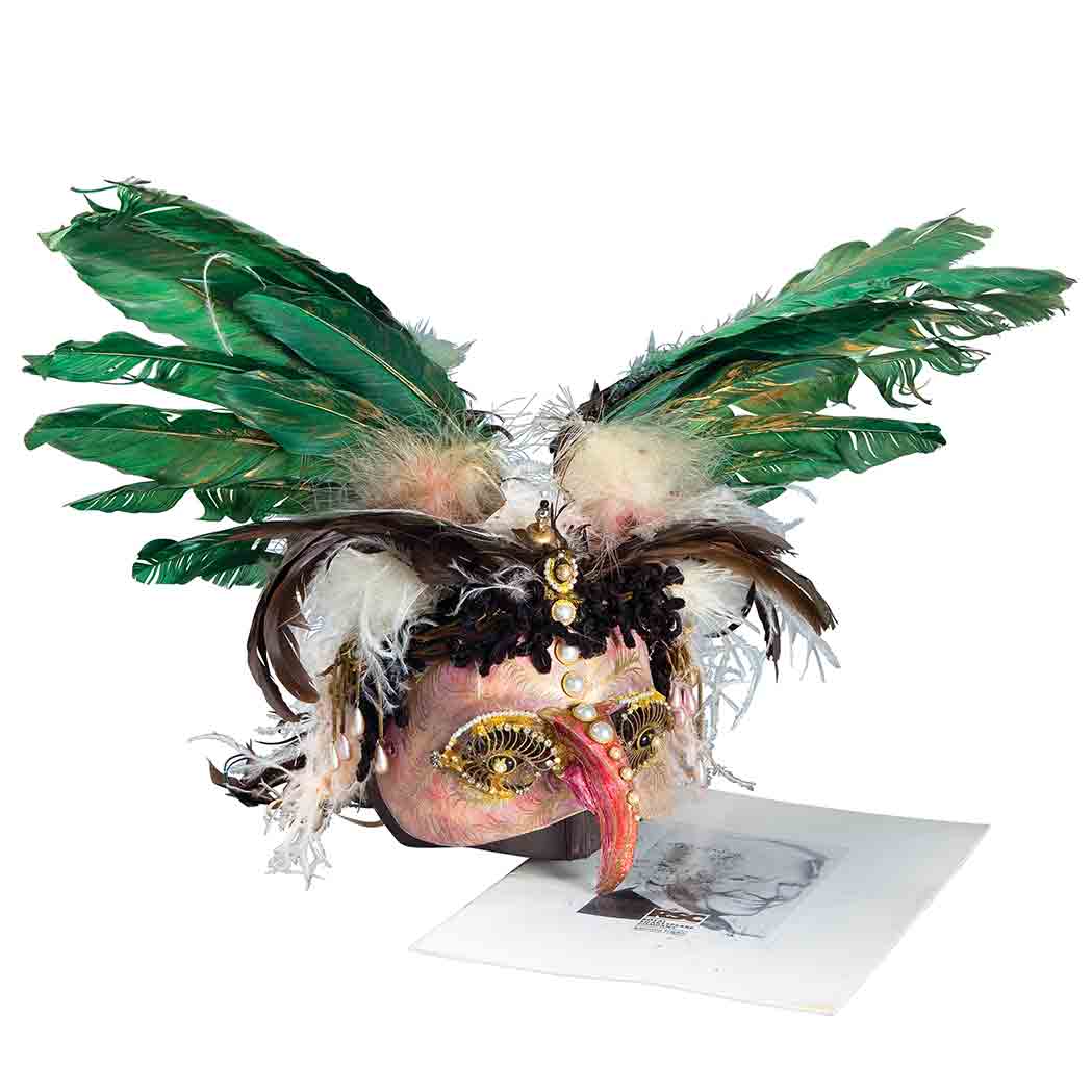 Appraisal: FAIRBANKS DOUGLAS JR Papier mache and feather mask presented to