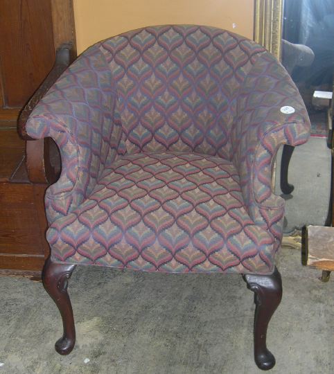 Appraisal: George III-Inspired Mahogany Armchair of barrel-back form raised on cabriole